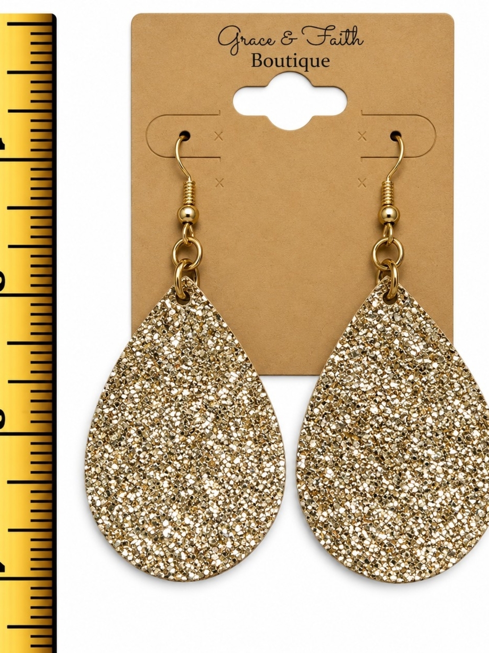 Gold Metallic Leather Teardrop Earrings